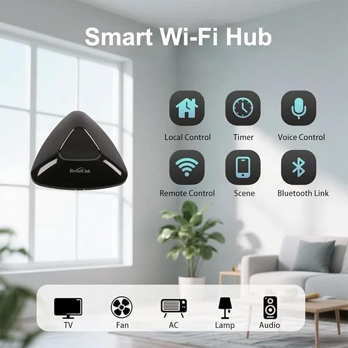 Broadlink RM Max Smart Remote Matter Compatibility Universal Remote RF IR Blaster Support Alexa/Google/Apple Home, BLE/WiFi Smart Home Hub for TV & AC, Adapter & Sensor Cable Included