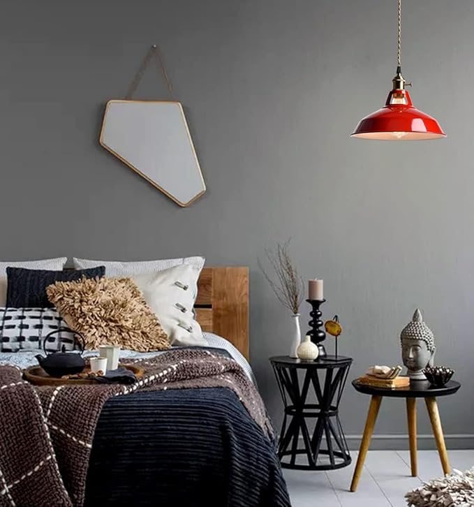 CLAXY Industrial Modern Pendant Light Kitchen Island Red Metal Barn Hanging Light Fixture Height Adjustable E26 Based Light for Kitchen, Loft, Dining, Foyer, Cafe, Bar
