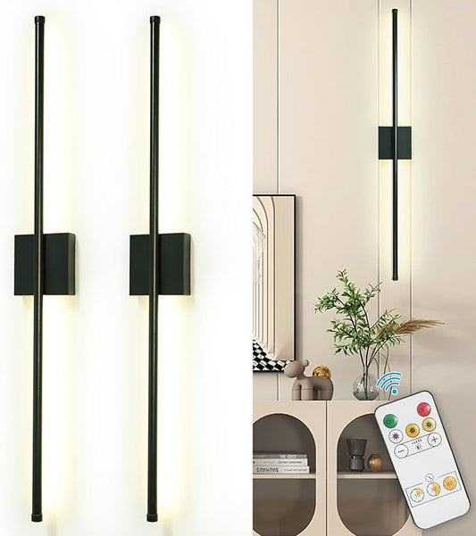 Depuley Wall Sconces Battery Operated: Set of 2 Wireless Wall Lights with Remote for Bedroom - Rechargeable 15 Colors Black Wall Lamp for Living Room Hallway Home Decor