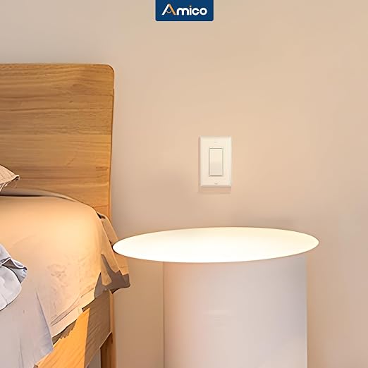 Amico 1 Pack Single Pole Light Switch with Wall Plate, UL Listed, 15A 120/277V, On/Off Rocker Paddle Interrupter Wall Switch, Grounding Screw, Residential Grade, Suitable for Home and Business, White