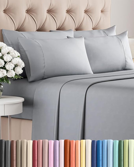 Cal King 6 Piece Sheet Set - Comfy Breathable & Cooling - Soft Hotel Luxury Bedding Set with 8-16 Inch Deep Pockets - 1 Flat & 1 Fitted Sheet & 4 Pillowcases - Wrinkle Free & Easy Care - Steel Blue