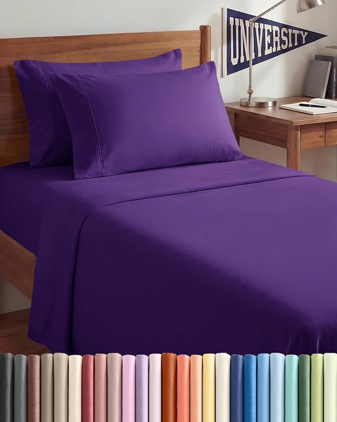 Twin XL 4 Piece Sheet Set - Comfy Breathable & Cooling - Ultra-Soft Hotel Luxury Bedding Set with 8-16 Inch Deep Pockets - 1 Flat & 1 Fitted Sheet & 2 Pillowcases - Wrinkle Free & Easy Care - Purple