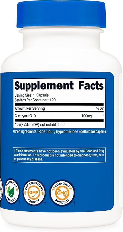 Nutricost CoQ10 100mg, 120 Vegetarian Capsules, 120 Servings - High Absorption, Vegetarian, Non-GMO, Coenzyme Q10