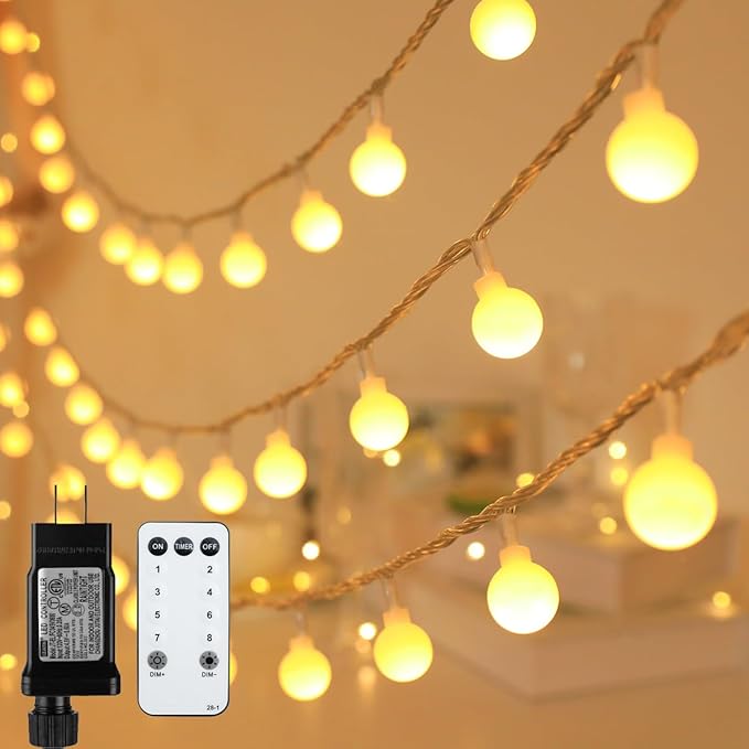 Globe String Lights 115 Feet 200 LED,Plug in Fairy String Lighting with Remote Timer Extendable, 8 Modes Indoor Outdoor String Lights for Wedding Bedroom Classroom Patio Garden