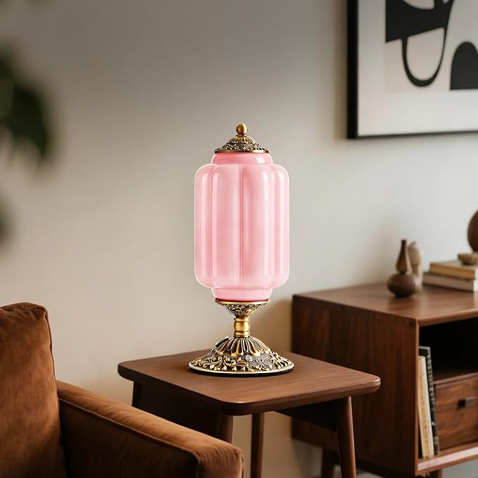 Milk Glass Table Lamp, Touch Control with USB Charging Port Vintage Bedside Desk Lamp Stepless Dimming for Bedroom Living Room Nightstand Led Bulbs Included （Pink）