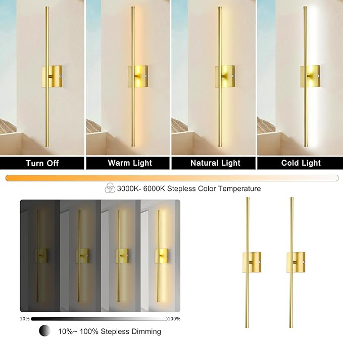 15800 mAh Battery Operated Wall Sconce with Remote Control Dimmable Wall Sconce Set of Two 3000K LED Brass Gold Wireless Wall Light Battery Powered Cordless Rechargeable Sconces Wall Lighting Set of 2