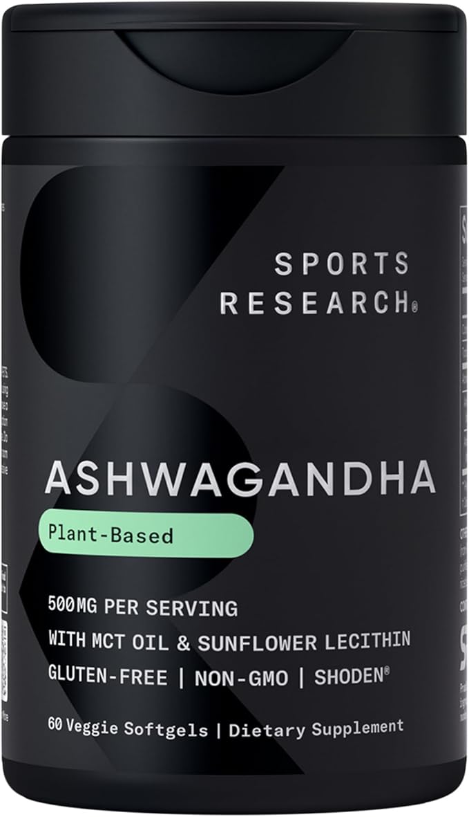Sports Research Vitamine D3 K2 avec huile de coco, Ashwagandha Softgels avec huile de coco MCT et supplément de L-théanine double concentration - Softgels Suntheanine pour la concentration, la relaxation et la vigilance