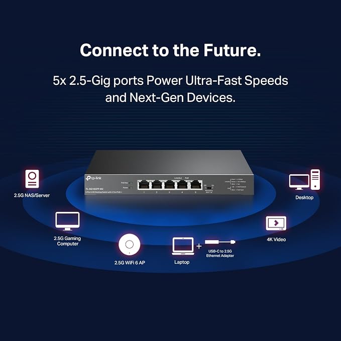 TP-Link TL-SG105PP-M2 - 5 Port 2.5 Gigabit Switch, Multi-Gigabit, 4 PoE++ Ports @123W, Fanless Metal Design, Plug & Play, PoE Auto Recovery, QoS & IGMP, Free Expert Help