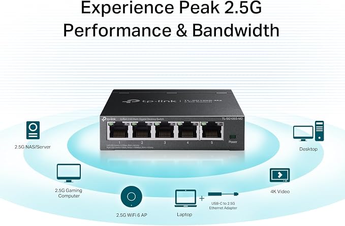 TP-Link TL-SG105S-M2 | 5-Port Multi-Gigabit 2.5G Ethernet Switch | Unmanaged Network Switch | Ethernet Splitter | Plug & Play | Desktop/Wall Mount | Silent Operation