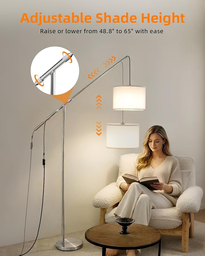 Arc Floor Lamp for Living Room, Dimmable Standing Lamp with Remote, Brightness & Color Temp Adjustable, Height Adjustable Arched Reading Light with LED Bulb, Black Tall Pole Lamp for Bedroom, Office