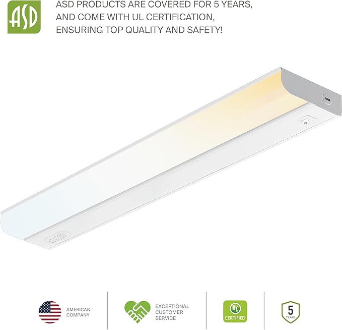 ASD LED Under Cabinet Lighting Hardwired, 24 Inch 12W 2700K-5000K Selectable, 1051LM, CRI90+, Direct Wire Linkable Under Counter Lights for Kitchen, Dimmable Under Cabinet Lights, White, UL, 12 Pack