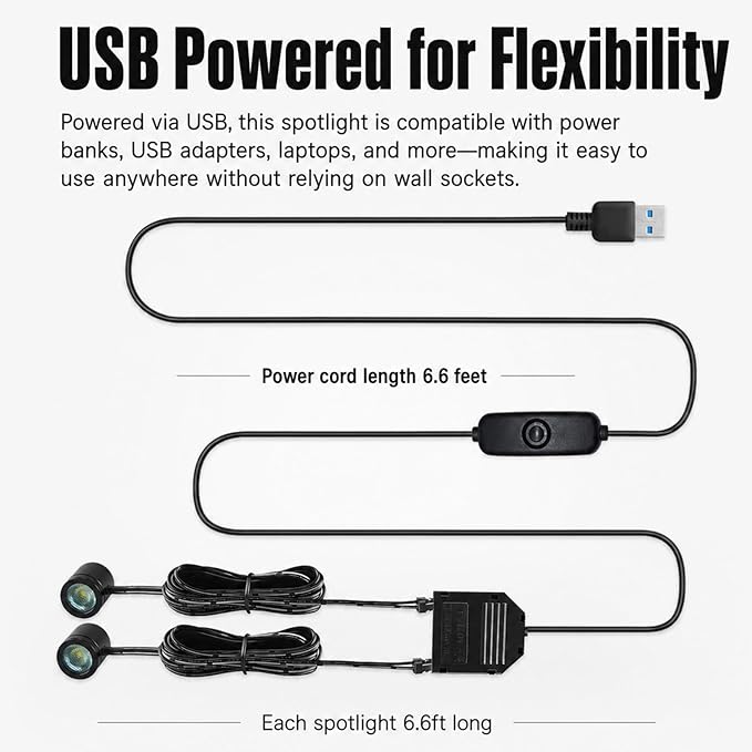 TAYSING Mini LED Spotlights, USB Powered Small Spotlight Display Lights, Accent Lighting for Artwork, Paintings, Jewelry, Display Cases, handicrafts, Models, Toys, Puzzles (Cold White, 2 Pack)