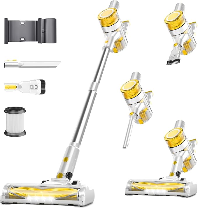 Cordless Vacuum Cleaner, 35Kpa Vacuum Cleaner for Home, 45Mins Stick Vacuum with LED Display, Anti-Tangle & Wall Mount Charging for Hard Floors, Carpet, Pet Hair