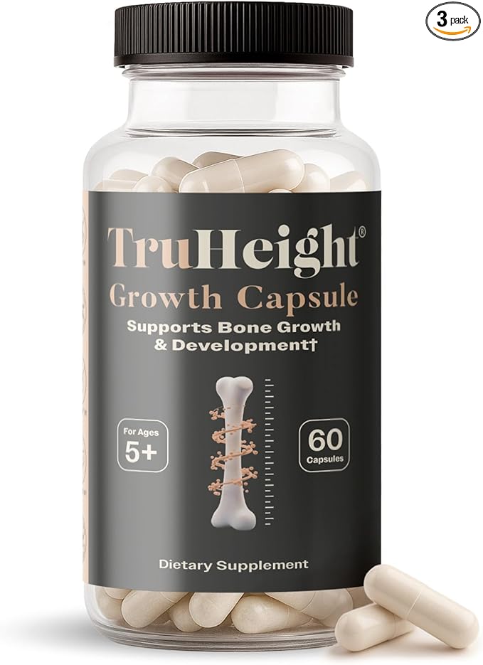 TruHeight成長カプセル - 子供とティーンの自然な成長のための高栄養補助食品 - 小児用ビタミンD、K、カルシウム、アシュワガンダ - 骨の強さ - 子供用ビタミンD3 K2ピル、5歳以上向け