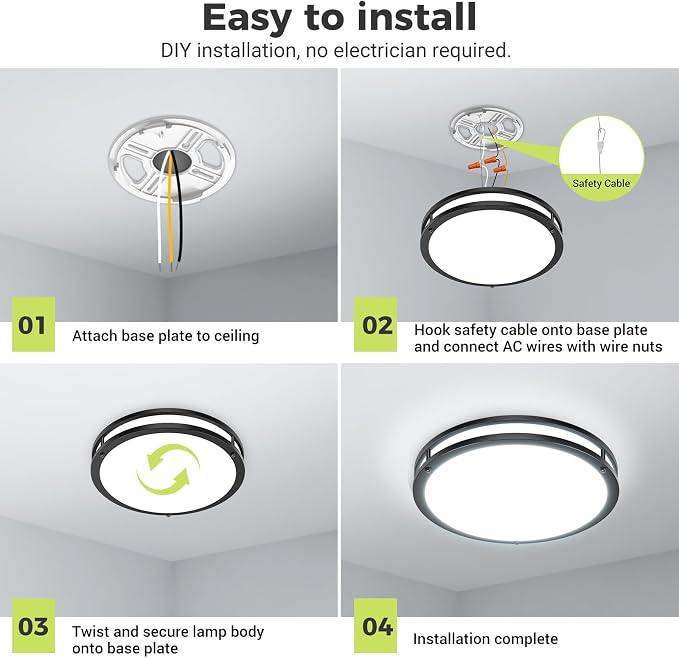 hepside 13inch Flush Mount Ceiling Light Fixture 2 Pack, Dimmable & 5 Color Temperatures Ceiling Light Black, 24W 3000K 3500K 4000K 5000K 6500K Adjustable Ceiling Lamps for Bathroom Bedroom Hallway