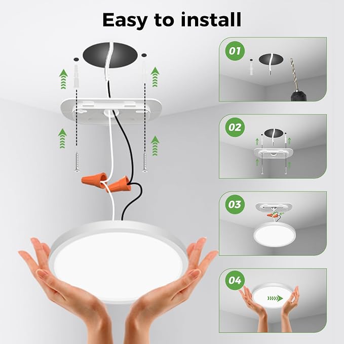 zemty 12Pack LED Flush Mount Ceiling Lights, 6.5 Inch 12W 1200lm Lighting Fixtures Recessed, Adjustable 3000K 4000K 6500K, Round Modern Ceiling Lamp for Bathroom Closet Hallway
