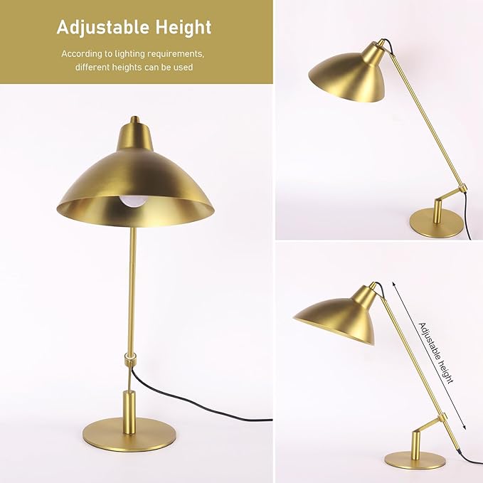 Desk Lamp Modern Industrial 100% Metal Adjustable Table Lamp 24", Natural Light (4000K) with Dimmer, Ideal for Office Bedroom Study Room Living Room Nightstand Bedside Lamps Brass