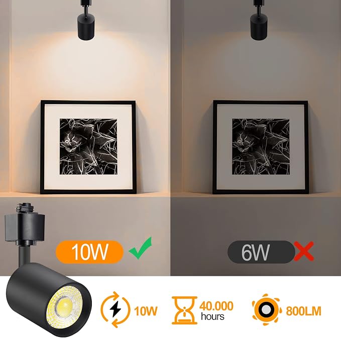 VANoopee 12-Pack 10W Dimmable LED Track Lighting Heads H Type Track Light Replacement Fixtures Bright 4000K Neutral White Ceiling Spotlight for Accent Task Art, Flicker Free CRI90+ 24° 800lm Black