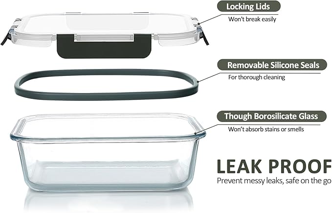 M MCIRCO 30 Pieces Glass Food Storage Containers with Snap Locking Lids,Glass Meal Prep Containers Set - Airtight Lunch Containers, Microwave, Oven, Freezer and Dishwasher