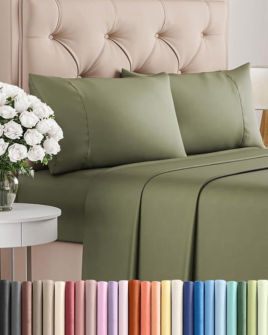 Twin 4 Piece Sheet Set - Comfy Breathable & Cooling - Ultra-Soft Hotel Luxury Bedding Set with 8-16 Inch Deep Pockets - 1 Flat & 1 Fitted Sheet & 2 Pillowcases - Wrinkle Free & Easy Care - Sage Green