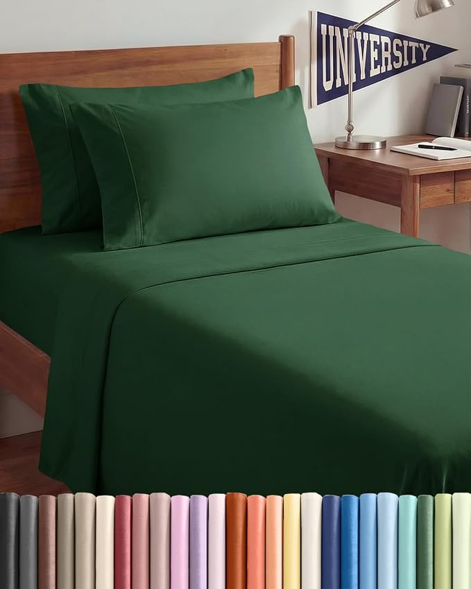 Twin XL 4 Piece Sheet Set - Comfy Breathable & Cooling - Ultra-Soft Hotel Luxury Bedding Set with 8-16 Inch Deep Pockets - 1 Flat & 1 Fitted Sheet & 2 Pillowcases - Wrinkle Free & Easy Care - Emerald