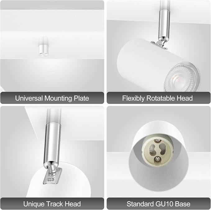 Plug in Track Lighting, LED Track Light Kit, White 5-Light Large Track Lights for Kitchen, 15 FT Cord,30" Large Ceiling Spotlight, Rotatable Wall Mount Light Head for Bedroom Hallway Living Room