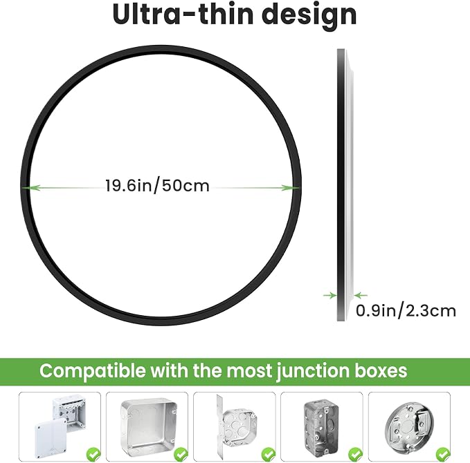 zemty 20 inch LED Flush Mount Ceiling Light, 50W 5000lm Large Light Fixture, 3 Color Temperature in One 3000k 4500k 6000K Round Modern Ceiling Lamp for Bedroom Kitchen Dining Room (Black)