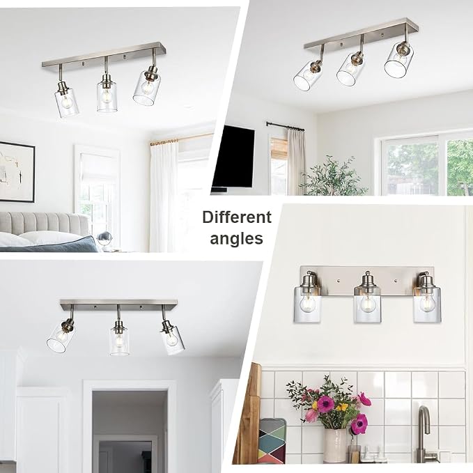 3 Light Interior Wall Mounted Lights Metal Black Bathroom Lighting Multi-Directional Rotating Metal Ceiling Light Fixture with Clear Glass Industrial Spotlight for Kitchen Foyer