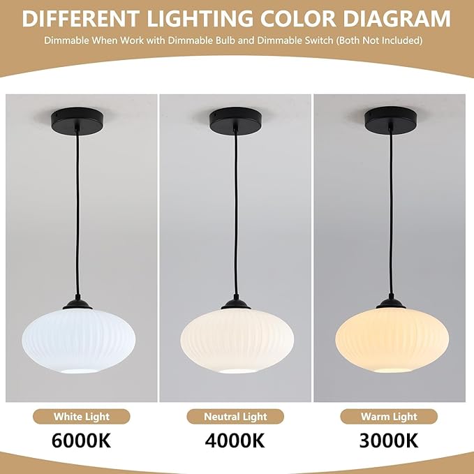 KCO Lighting 9.8" Small Milk Glass Pendant Light Black and White Pendant Light Mid Century Modern Hanging Ceiling Light Fixture