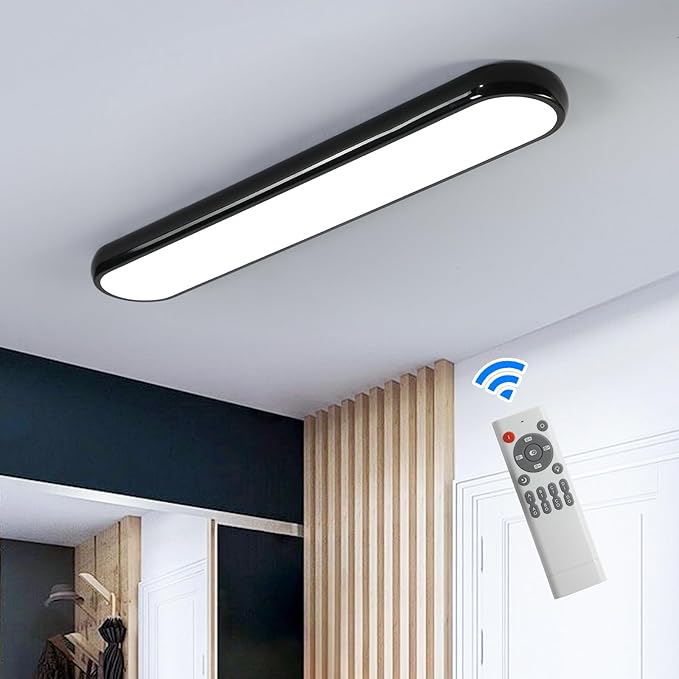 Qcyuui Modern LED Ceiling Light,Dimmable Semi Flush Mount Ceiling Light,39.4 in Long Ceiling Light Fixture,Kitchen Lighting Fixtures Ceiling for Office Bedroom Hallway(Black/48W/3000-6500K)