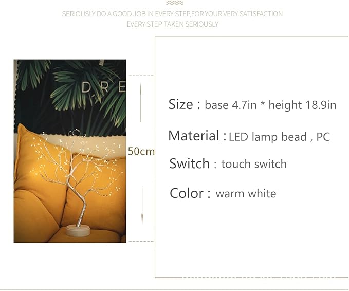 DIY Led Desk Tree Lamp, Desk Table Decor 36 Pearl LED Lights for Home,Bedroom, Indoor,Wedding Party,Decoration Touch Switch Battery Powered or USB Adapter (Art Deco)