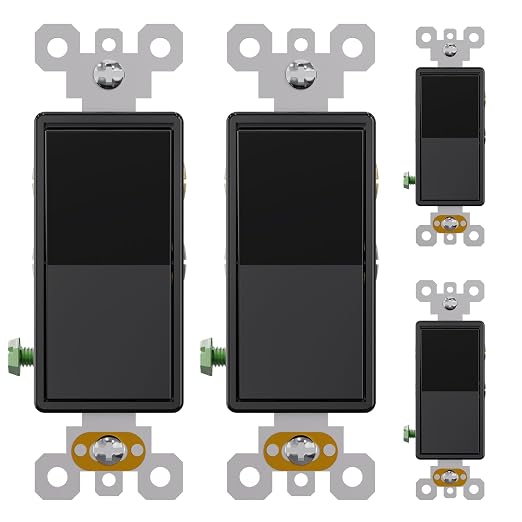 AIDA 4 Pack 4 Way Rocker Decora Light Switch, 15 Amp Self-grounding Electrical Light Switches, Residential Grade, UL Listed, Glossy Black