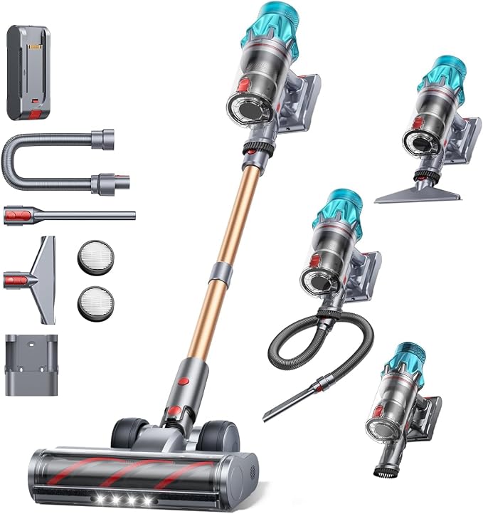 Cordless Vacuum Cleaner 650W/55Kpa, Stick Vacuum Cleaners 70 Mins Max Runtime with Charging Dock, Self-Standing Handheld Vacuum with Touch Display, 6-in-1 Vacuum Cleaner for Carpet/Hard Floor/Pet Hair