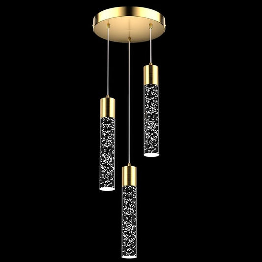 Pendant Lights Kitchen Island, 6500K Modern Kitchen Island Lights Brushed Gold, Ceiling Lighting Fixtures with Crystal Bubble, Integrated LED Hanging Light for Dining Room 1 Pack(3-Light)