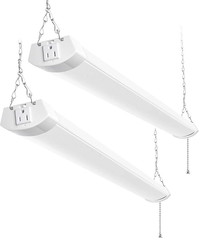 hykolity 4FT 70W LED Shop Light Linkable, 8000lm(300w Equivalent), 5000K Utility Shop Lights for Garages, Workshops, Basements, Hanging or FlushMount, with Power Cord and Pull Chain, ETL,White, 2 Pack