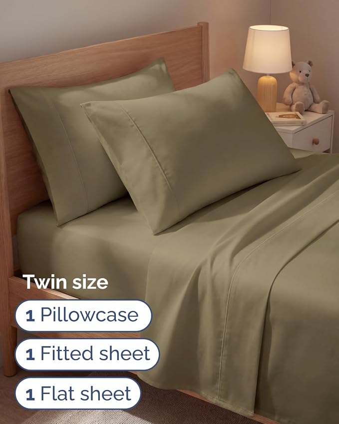 Twin 4 Piece Sheet Set - Comfy Breathable & Cooling - Ultra Soft Hotel Luxury Bedding Set with 8-16 Inch Deep Pockets - 1 Flat & 1 Fitted Sheet & 2 Pillowcases - Cozy, Wrinkle Free & Easy Care - Khaki