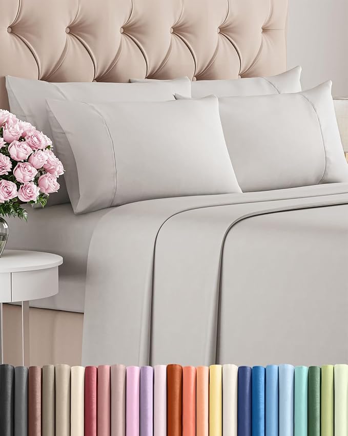 King 6 Piece Sheet Set - Comfy Breathable & Cooling - Ultra-Soft Hotel Luxury Bedding Set w/ 8-16 Inch Deep Pockets - 1 Flat & 1 Fitted Sheet & 4 Pillowcases - Wrinkle Free & Easy Care - French Grey