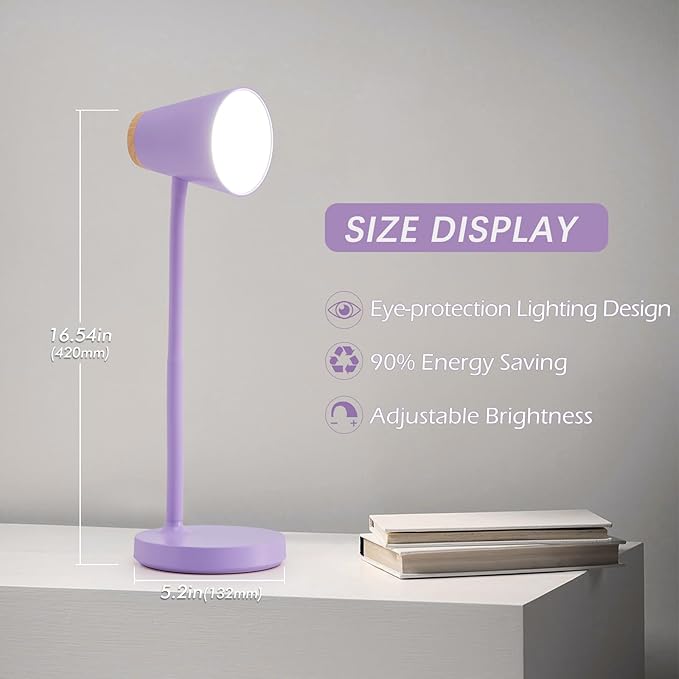 EJIAXIN Desk Lamps for Home Office - Small LED Desk Lamp Touch Dimmable Reading Light for College Dorm Room - Adjustable Flexible Gooseneck Table Lamp for Bedside Bedroom Nightstand Purple