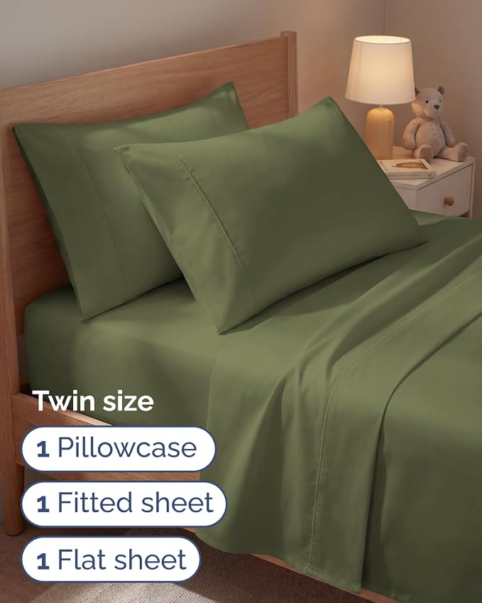 Twin 4 Piece Sheet Set - Comfy Breathable & Cooling - Ultra-Soft Hotel Luxury Bedding Set with 8-16 Inch Deep Pockets - 1 Flat & 1 Fitted Sheet & 2 Pillowcases - Wrinkle Free & Easy Care - Sage Green