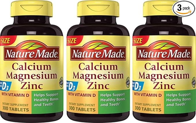 Nature Made Calcium, Magnesium & Zinc w. Vitamin D Tablets Value Size 300 Ct (3 Pack of 300)（Packaging may vary）