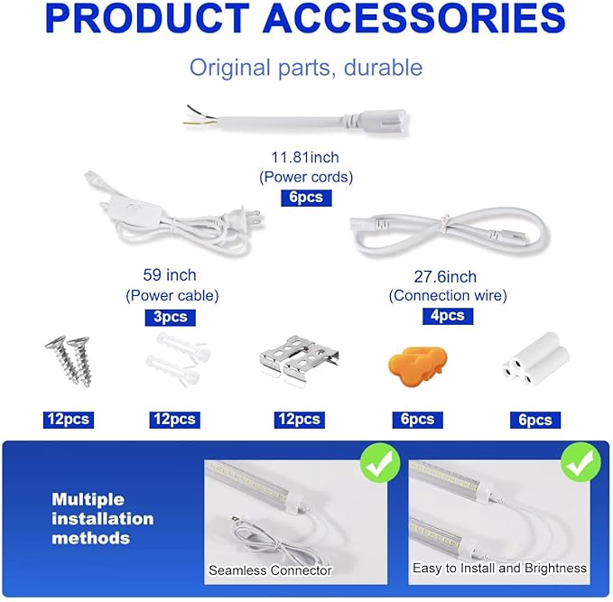 XLNYUUI Led Shop Lights,4FT LED Light 50W 6000K 7000LM Led Daylight,Garage Light,Linkable Clear Cover Integrated V-Shape for Garage Warehouse Workbench Workshop(6-Pack)