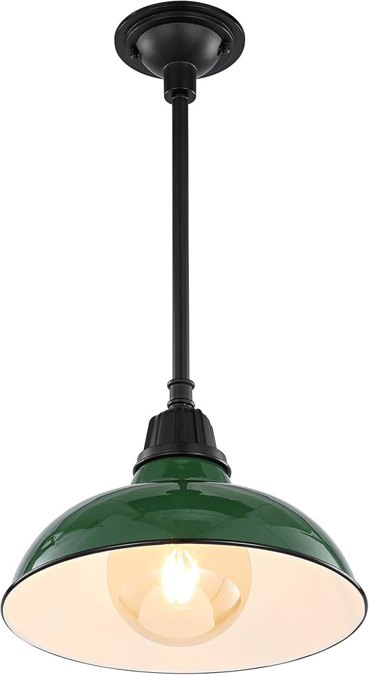 JONATHAN Y 12.25" Green/Black 1-Light Farmhouse Indoor/Outdoor LED Pendant Iron Hanging Light, and Black Metal Shade, Rustic Ceiling Lamp for Kitchen Island, LED Bulb Included (JYL7611F)