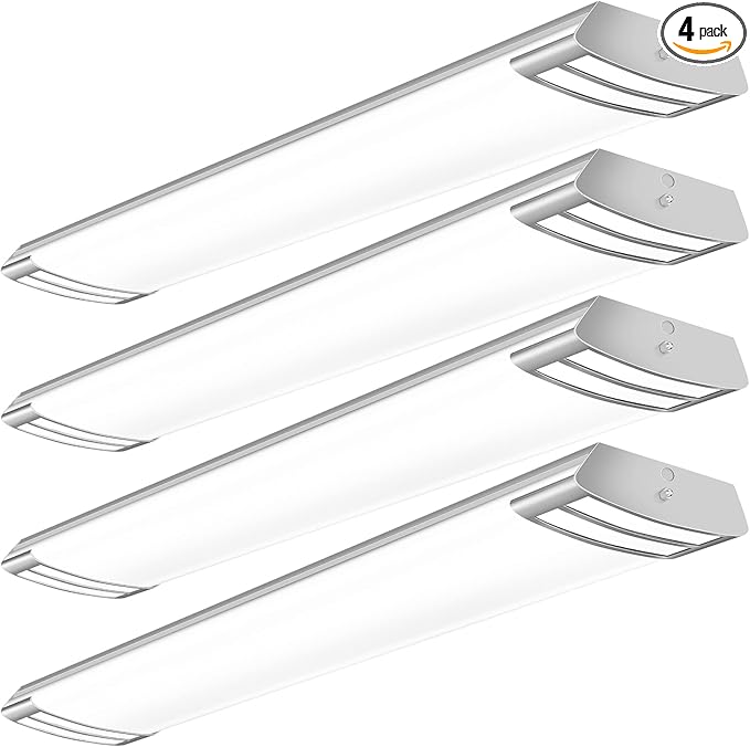 ANTLUX 4FT LED Flush Mount Puff Lights, 40W 4500LM Linear Light, 4000K Neutral White, 4 Foot Integrated LED Wraparound Ceiling Lighting Fixtures for Kitchen Laundry, Fluorescent Replacement, 4 Pack