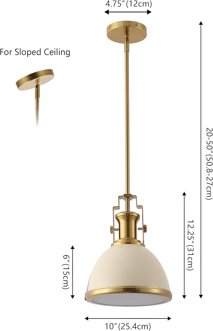 JONATHAN Y JYL9535F 10" Modern Industrial Dome Pendant Light, Farmhouse Hanging Light Fixture in Almond and Brass Gold, Adjustable Height Metal Lighting for Kitchen Island, Dining Room, Entryway