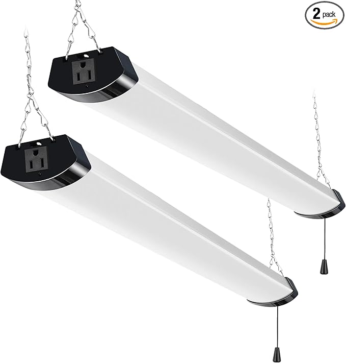 hykolity 4FT 120W LED Shop Light Linkable, 13000lm(400w Equivalent), 5000K Utility Shop Lights for Garages, Workshops, Basements, Hanging or FlushMount, with Power Cord and Pull Chain, ETL, 2 Pack