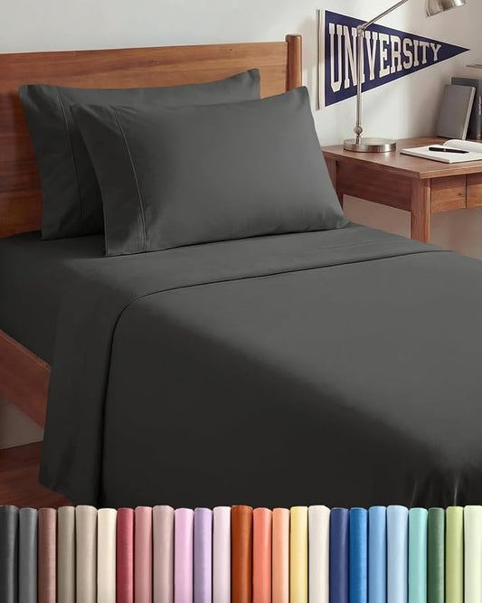 Twin XL 4 Piece Sheet Set - Comfy Breathable & Cooling - Ultra-Soft Hotel Luxury Bedding Set w/ 8-16 Inch Deep Pockets - 1 Flat & 1 Fitted Sheet & 2 Pillowcases - Wrinkle Free & Easy Care - Charcoal