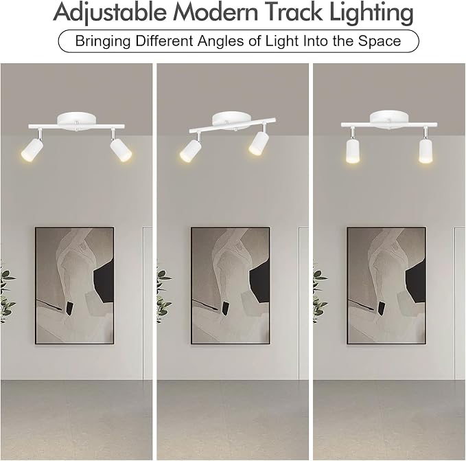 AUQUEE 2 Light Track Lighting Fixtures Ceiling, 8W/2700K White Track Lighting with Acrylic Lampshade & Rotatable Light Heads, 20000hrs Lifespan, Modern LED Track Lights Ceiling for Kitchen/Hallyway