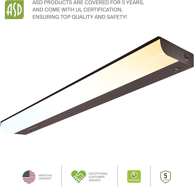 ASD LED Under Cabinet Lighting Hardwired, 24 Inch 12W 2700K-5000K Selectable, 1051LM, CRI90+, Direct Wire Linkable Under Counter Lights for Kitchen, Dimmable Under Cabinet Lights, Bronze, UL, 12 Pack