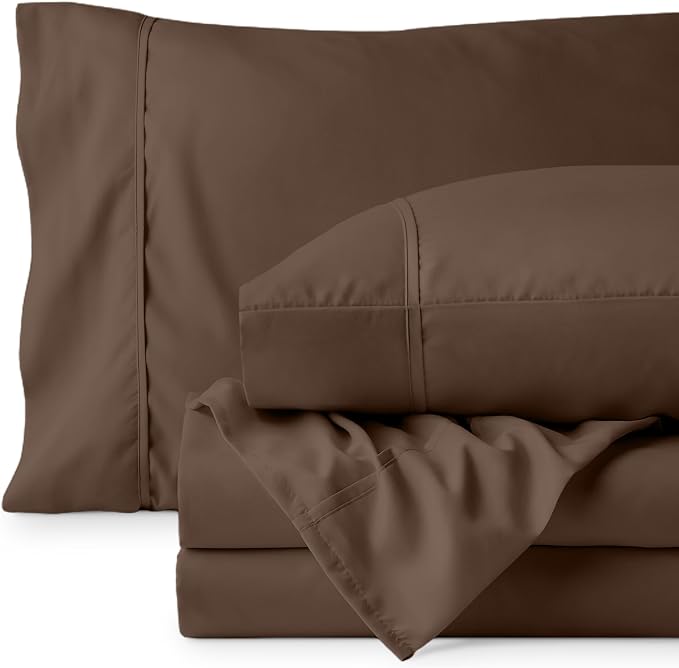 Bare Home Queen Sheet Set - 1800 Ultra-Soft Microfiber Queen Bed Sheets - Double Brushed - Deep Pockets - Easy Fit - 4 Piece Set - Bedding Sheets & Pillowcases (Queen, Cocoa)