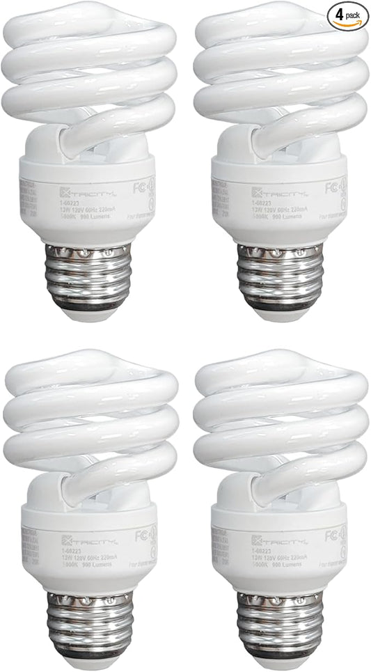 Xtricity Compact Fluorescent Light Bulb T2 Spiral, E26 Base, 9W (40 Watt Equivalent), 4100k Cool White, 540 Lumens, CFL, 120V - UL Listed, (4 Pack)